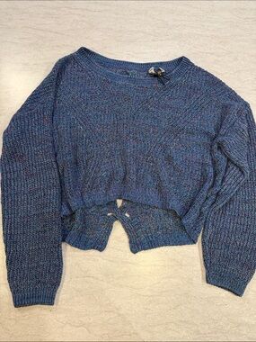 Express Blue Marled Cropped Crewneck Sweater